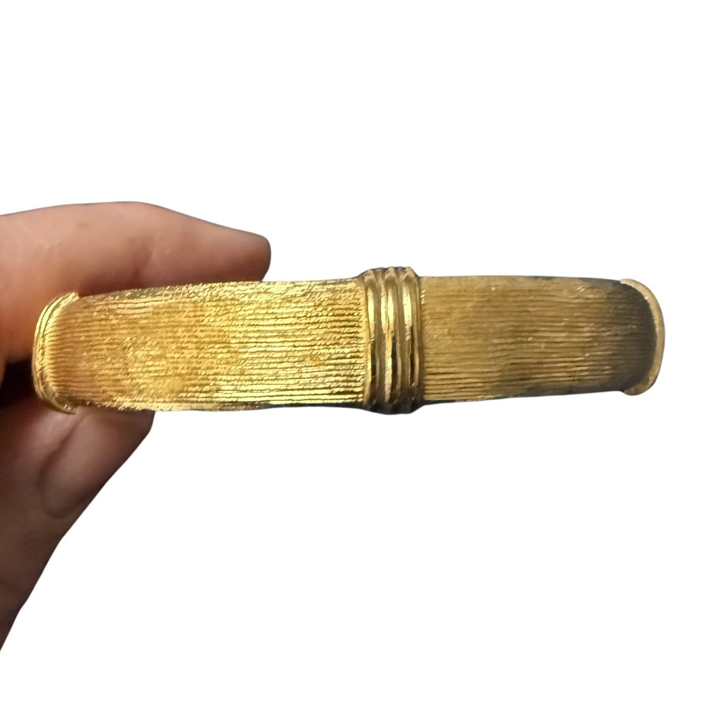 Vintage Christian Dior Gold Tone Textured Ribbed Bangle Bracelet Germany Signed
